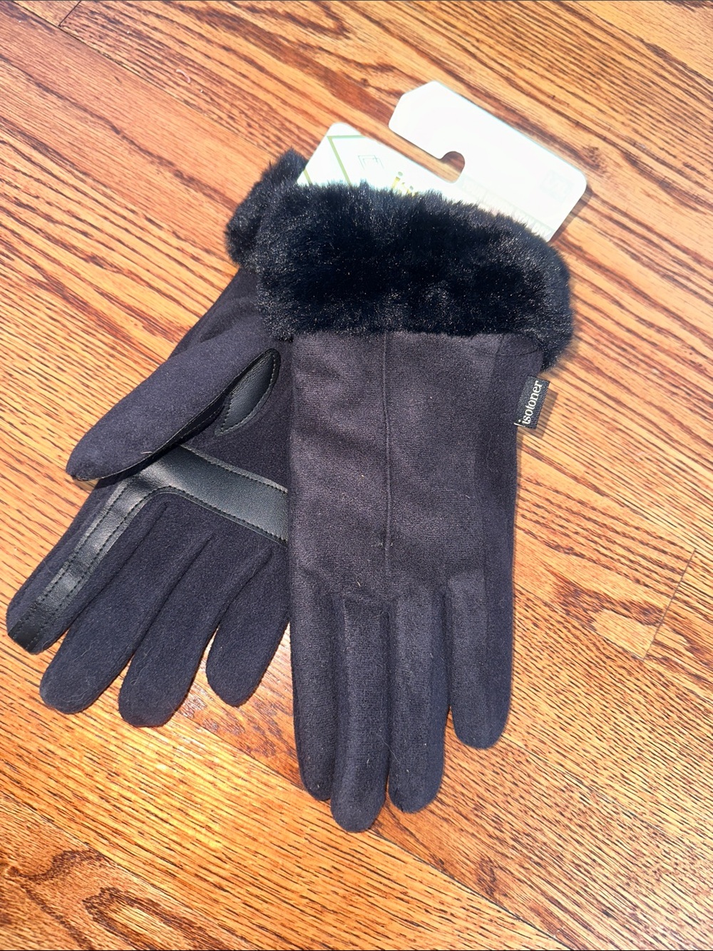 isotoner Black Faux Fur Cuff Touchscreen Gloves